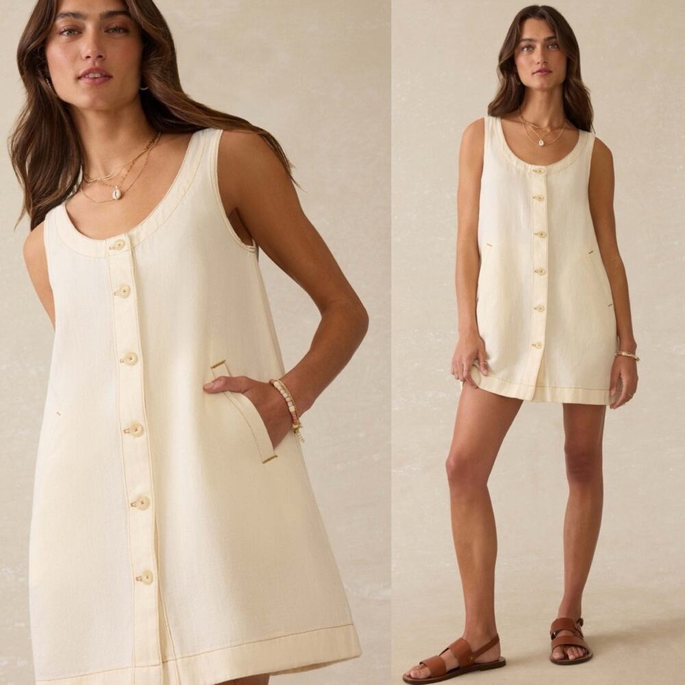 Faherty Linen Denim Malibu Mini Dress - Whitecliff Wash S